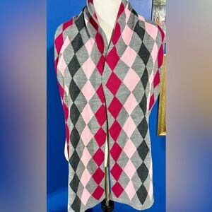 Argyle Patterned Scarf - Pink, Gray,